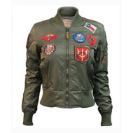 Womens Top Gun MA-1 Olive Bomber Jacket