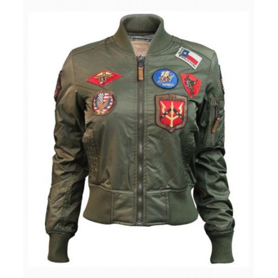 Womens Top Gun MA-1 Olive Bomber Jacket