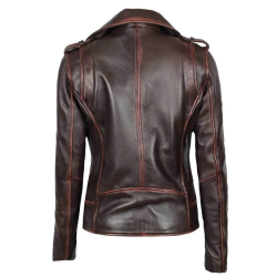Womens Distressed Dark Brown Leather Jacket